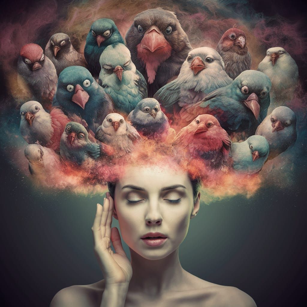 Surreal Woman Listens to Inner Voices