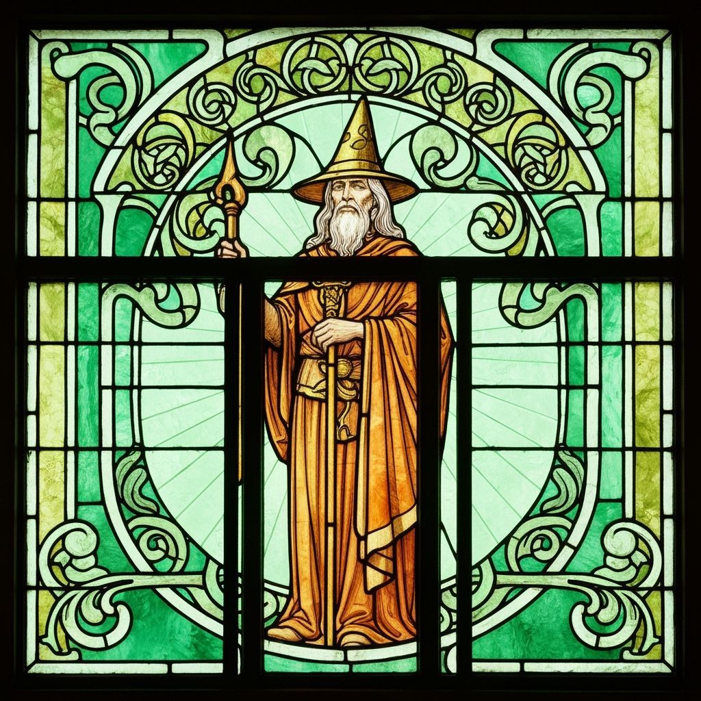 Merlin the Magician in Art Nouveau Stained Glass
