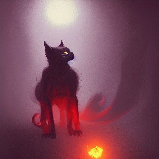 Sinister Red Ghost Cat Silhouette