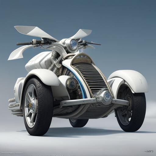 Egyptian God Rides Futuristic Sidecar in Clean Landscape