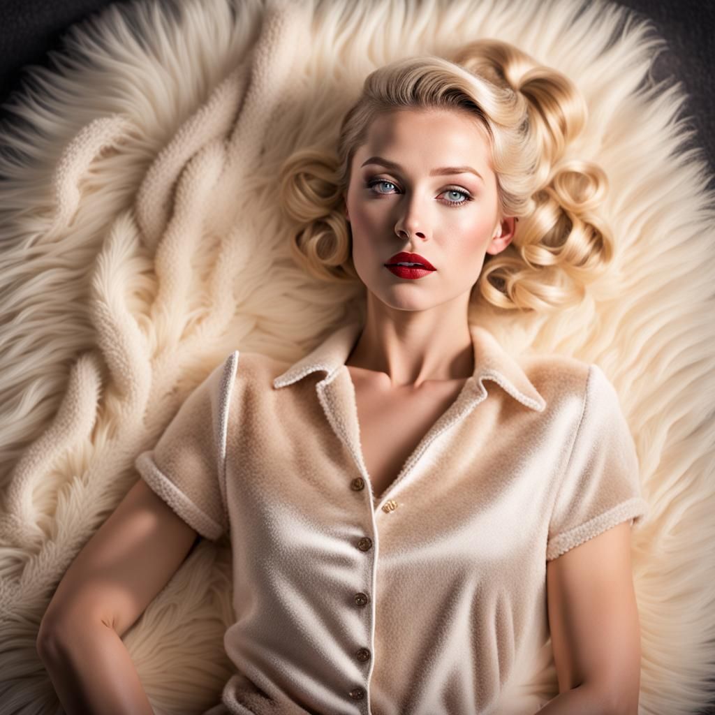 Reclining Blonde Pin-Up in Glamour Style