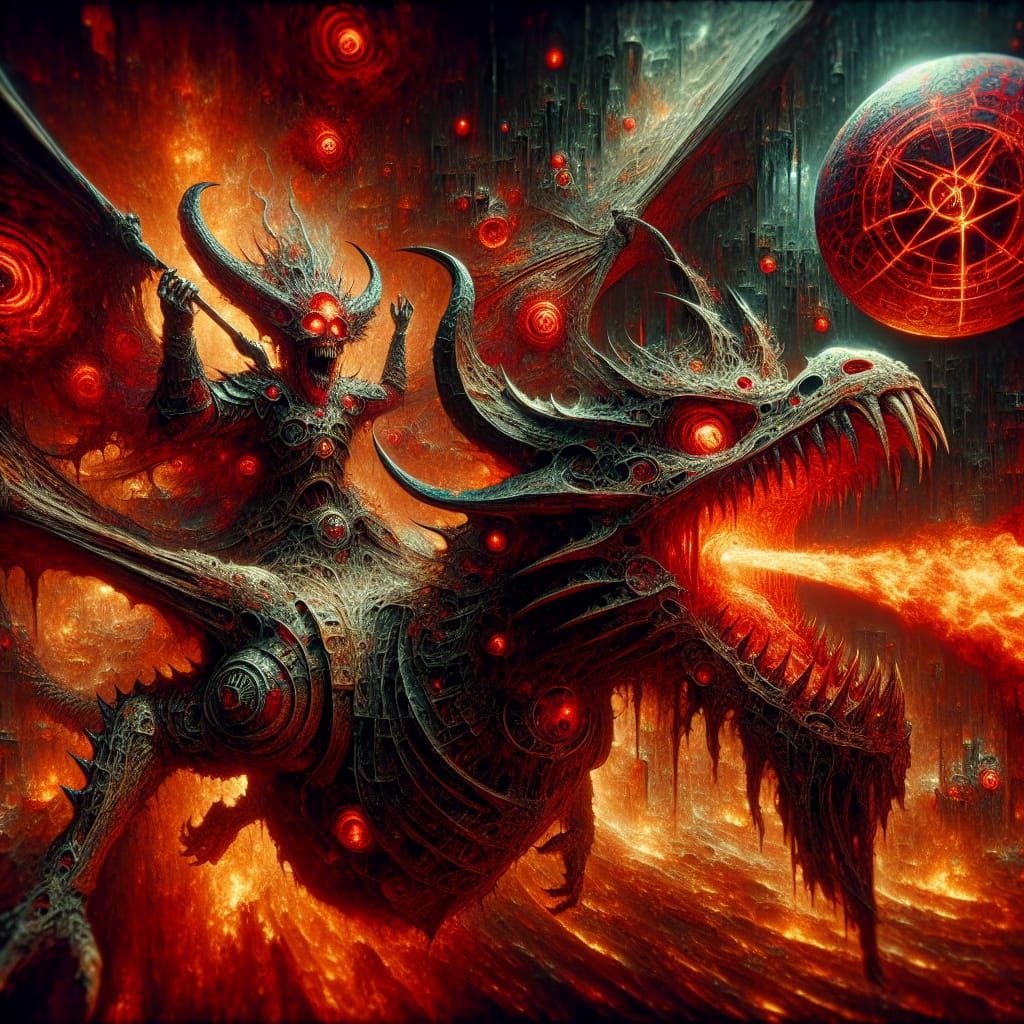 Mighty Armored Dragon Soars Towards Doom in a Dystopian Hell