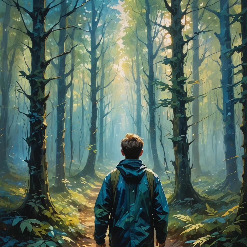 Shimmering Light Portal: Abstract Expressionist Portrait