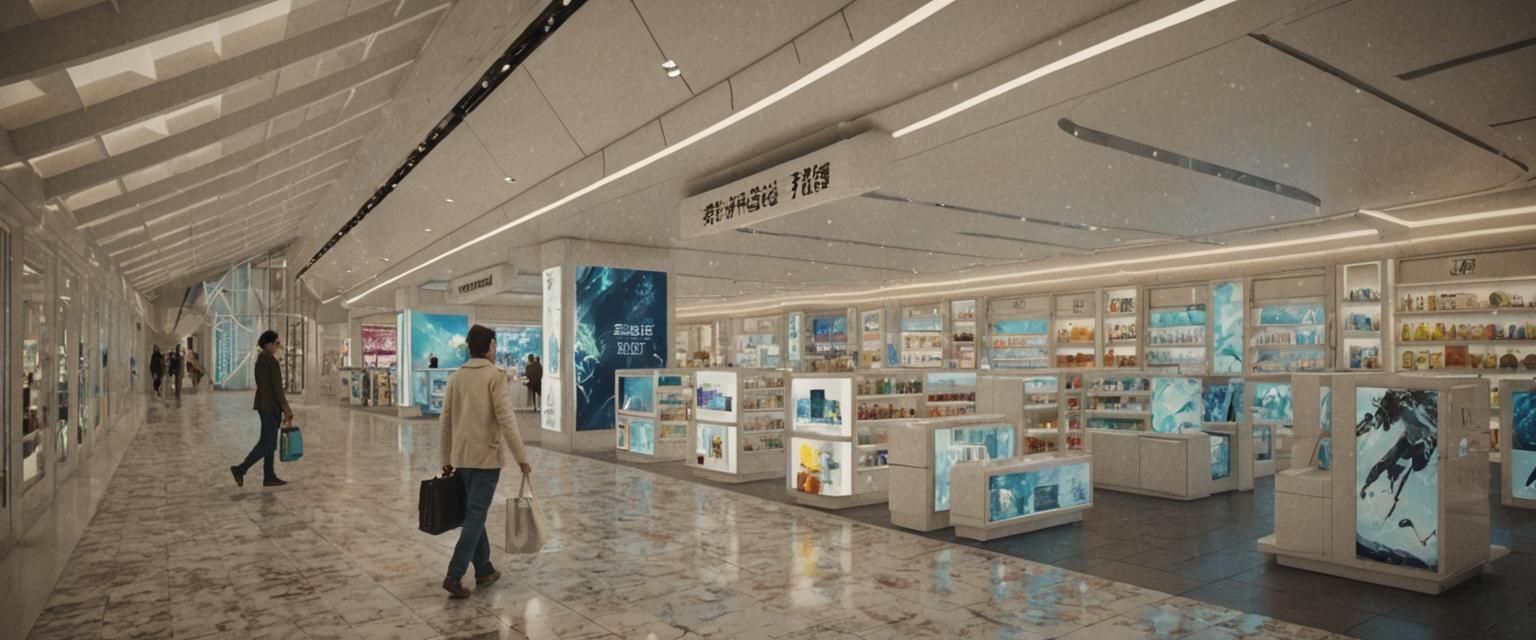 Futuristic Minimalist Duty-Free Shop with Time Travel Elemen...