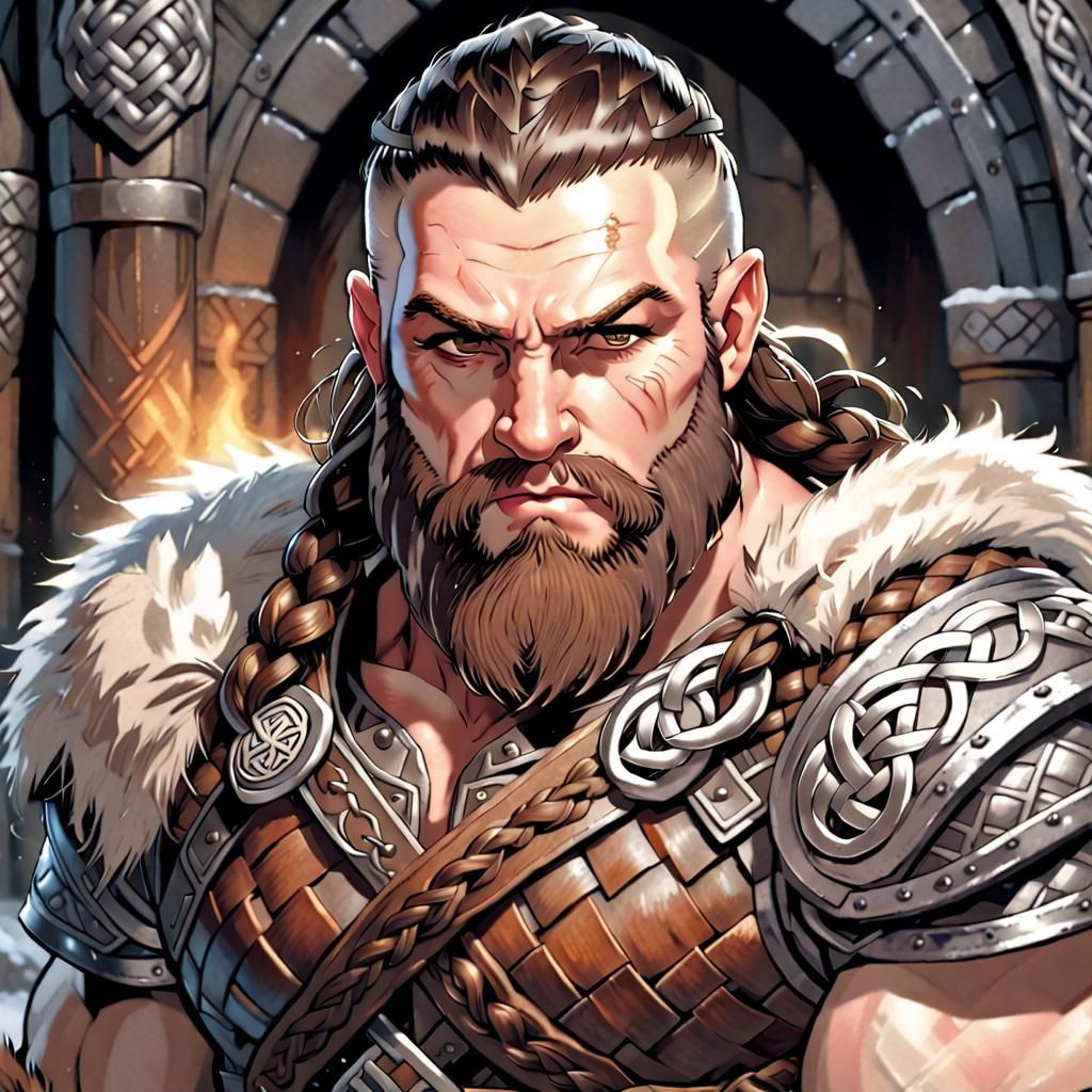 Dwarven Barbarian Portrait in Comic Book Style