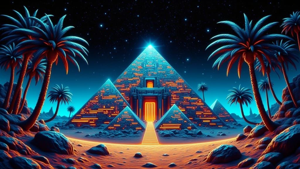 Futuristic Egyptian Desert Pyramids in Cosmic Style