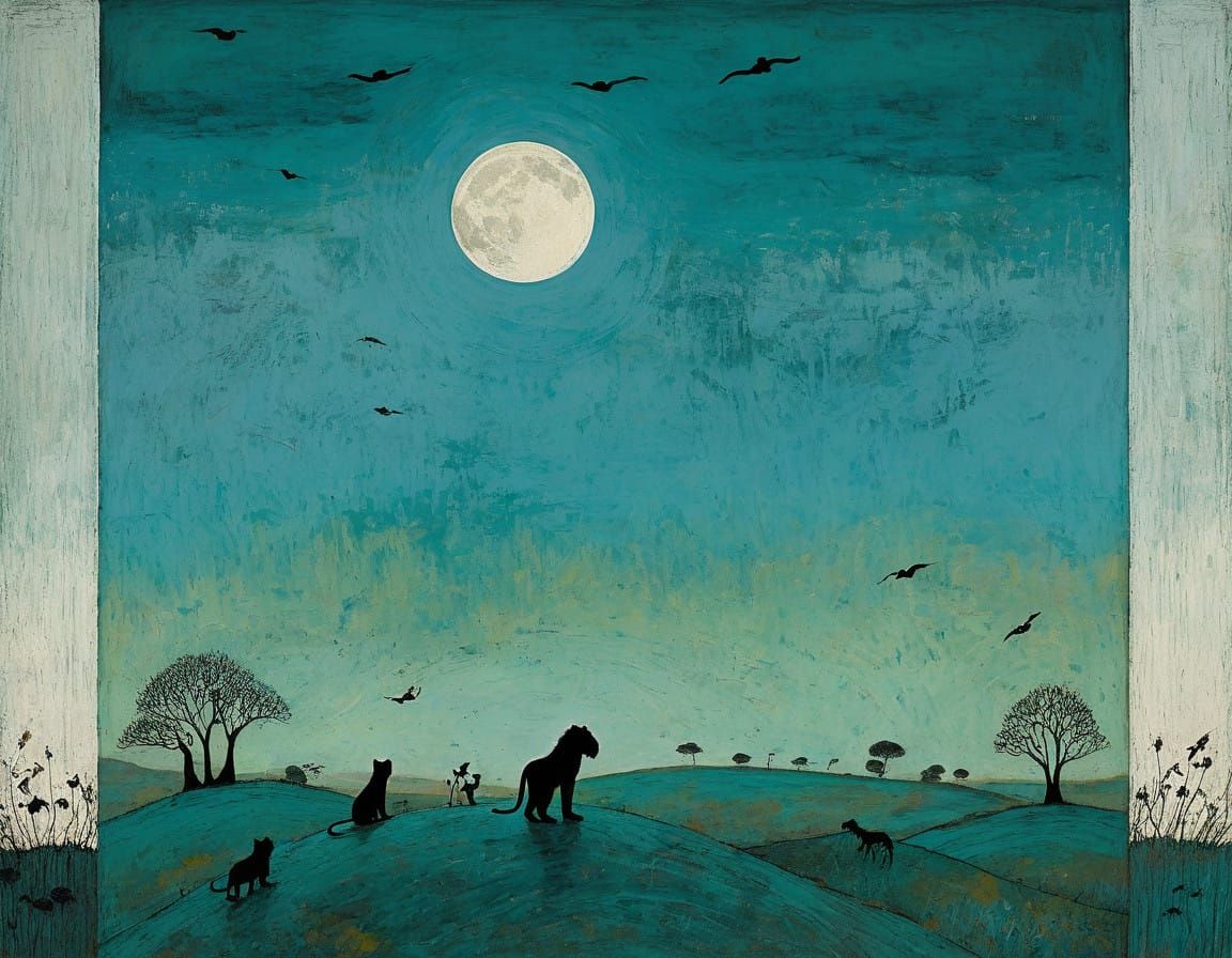 Whimsical Lion King Death Scene in Dreamy Stylized Art