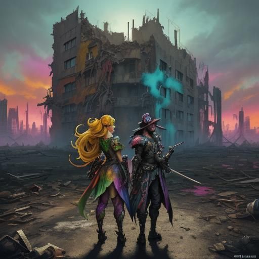 Princess Peach and Yoshi in Dark Fantasy Graffiti Art