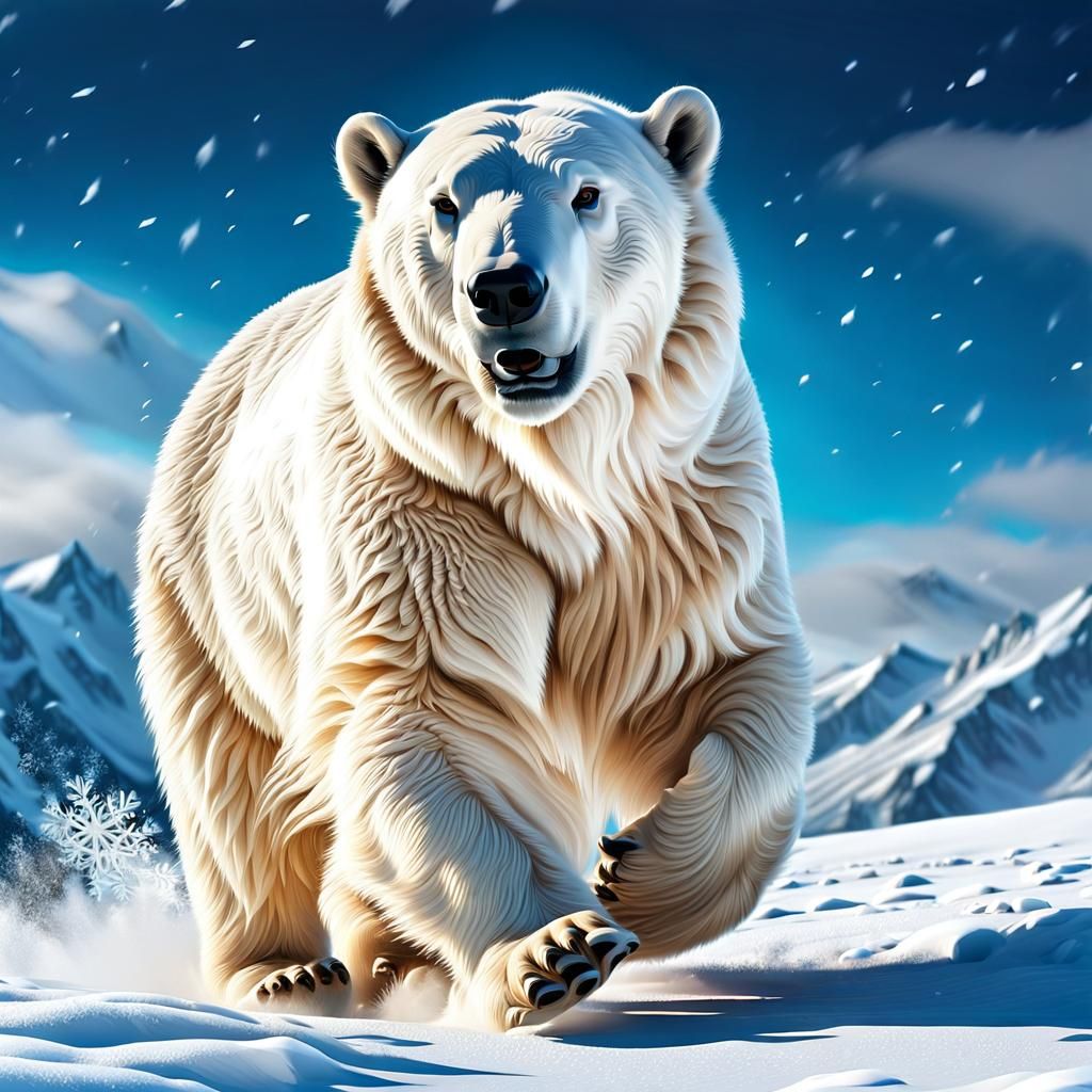 Polar Bear Runs in Snowy Vector Landscape