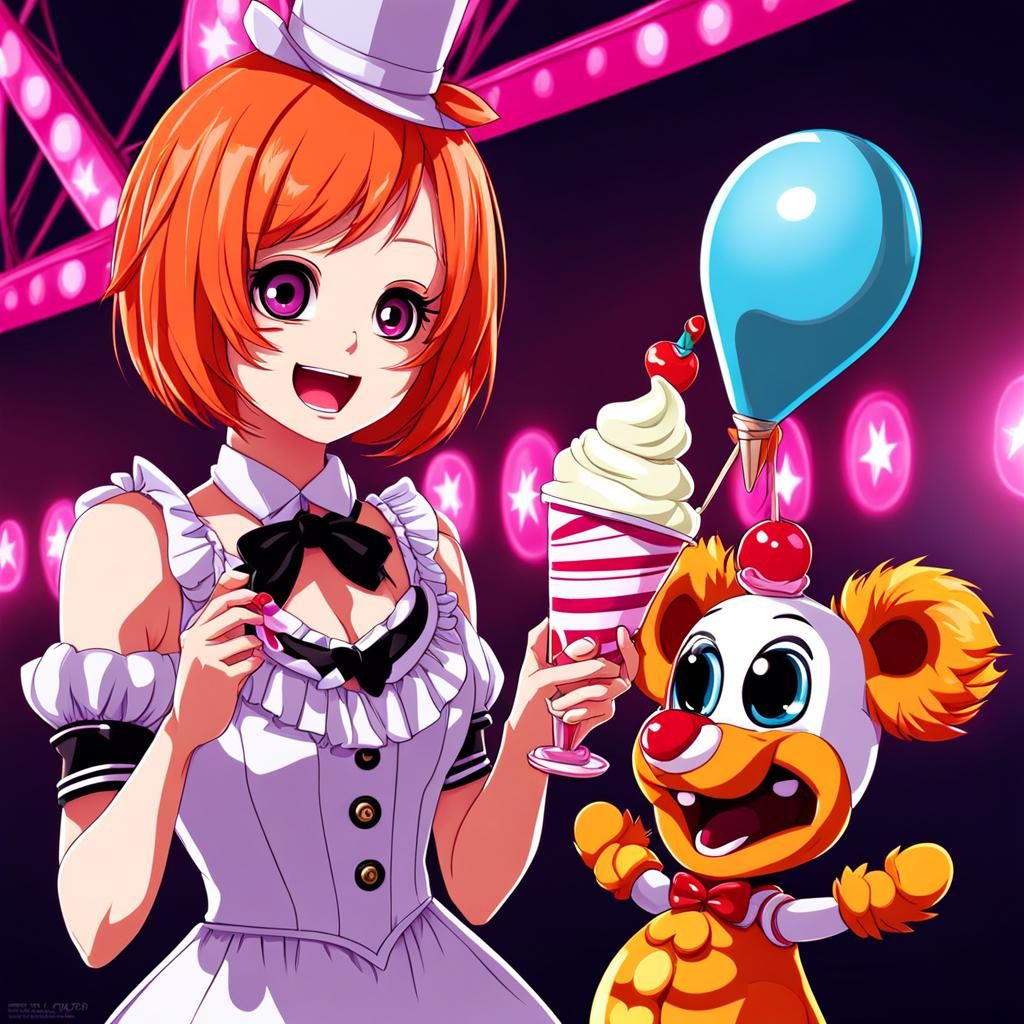 Elizabeth Afton with Circus Baby in Anime Style