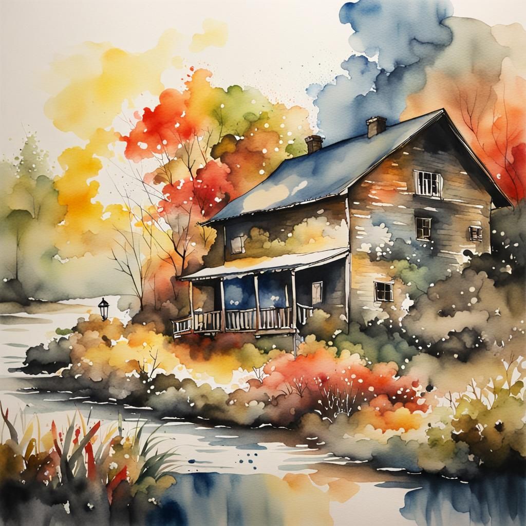 Detailed Watercolor Ink Painting of a Moment