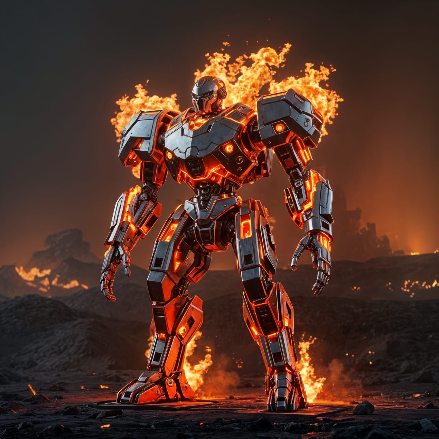 Futuristic Mech Made Entirely of Dancing Flames