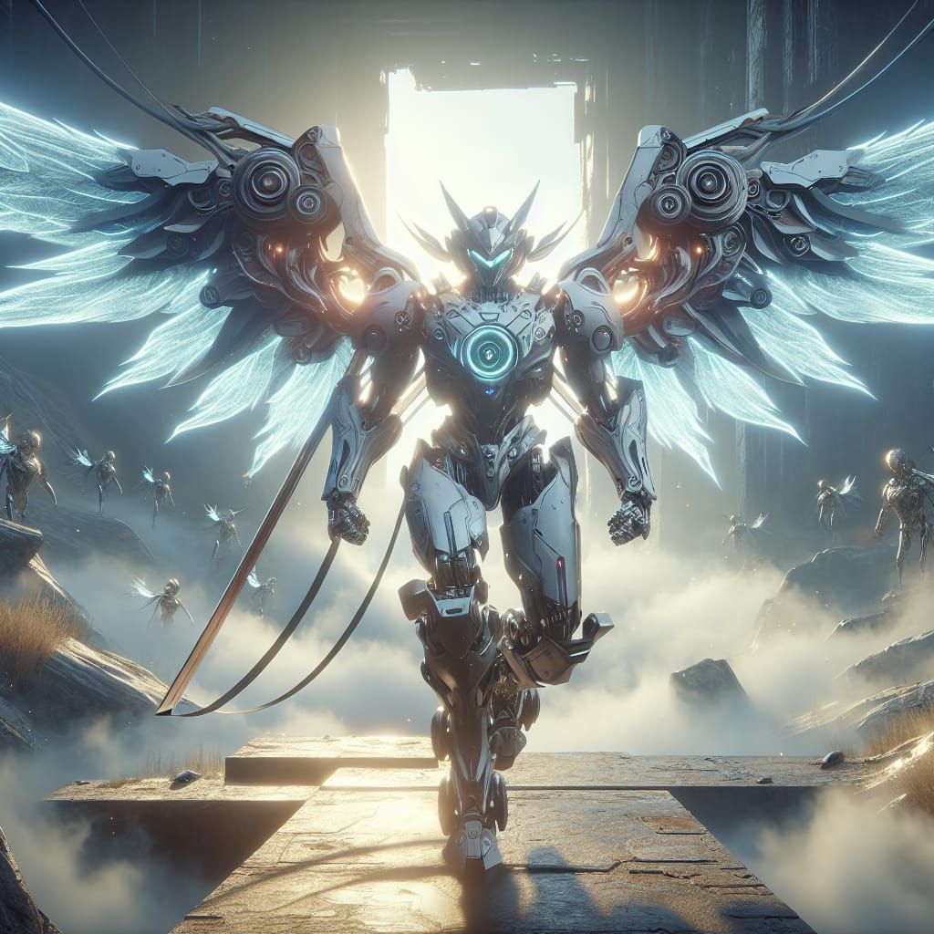 Winged Robot Ninja Warrior in Epic Fantasy Art