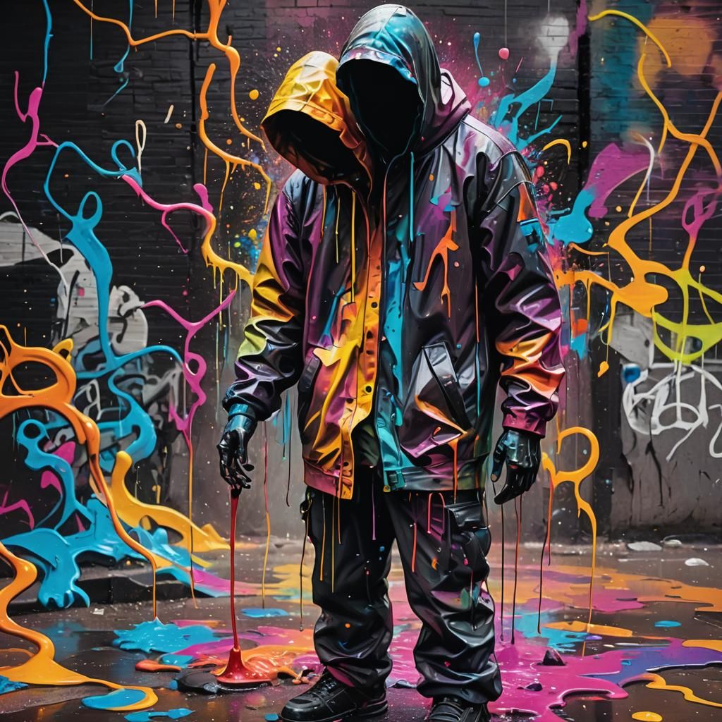 Abstract Expressionism: Faceless Figure in Swirling Colors