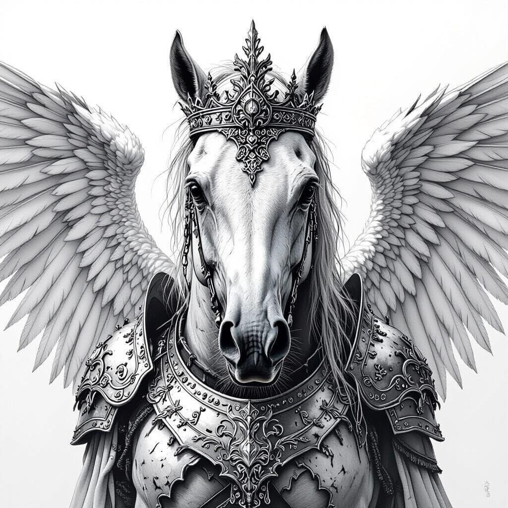 Divine Valkyrie Horse Sculpture with Skull Head