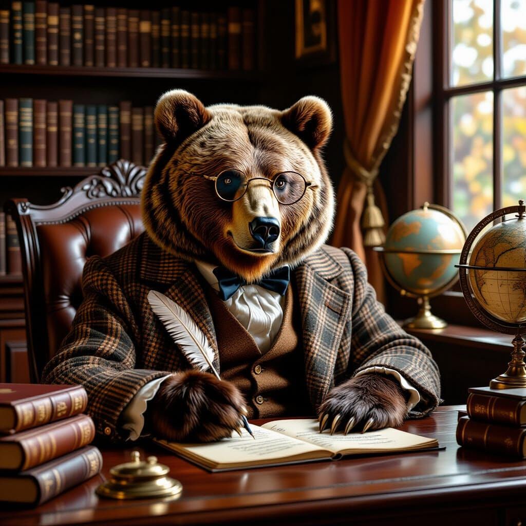 Grizzly Bear Scholar in Rembrandt Style