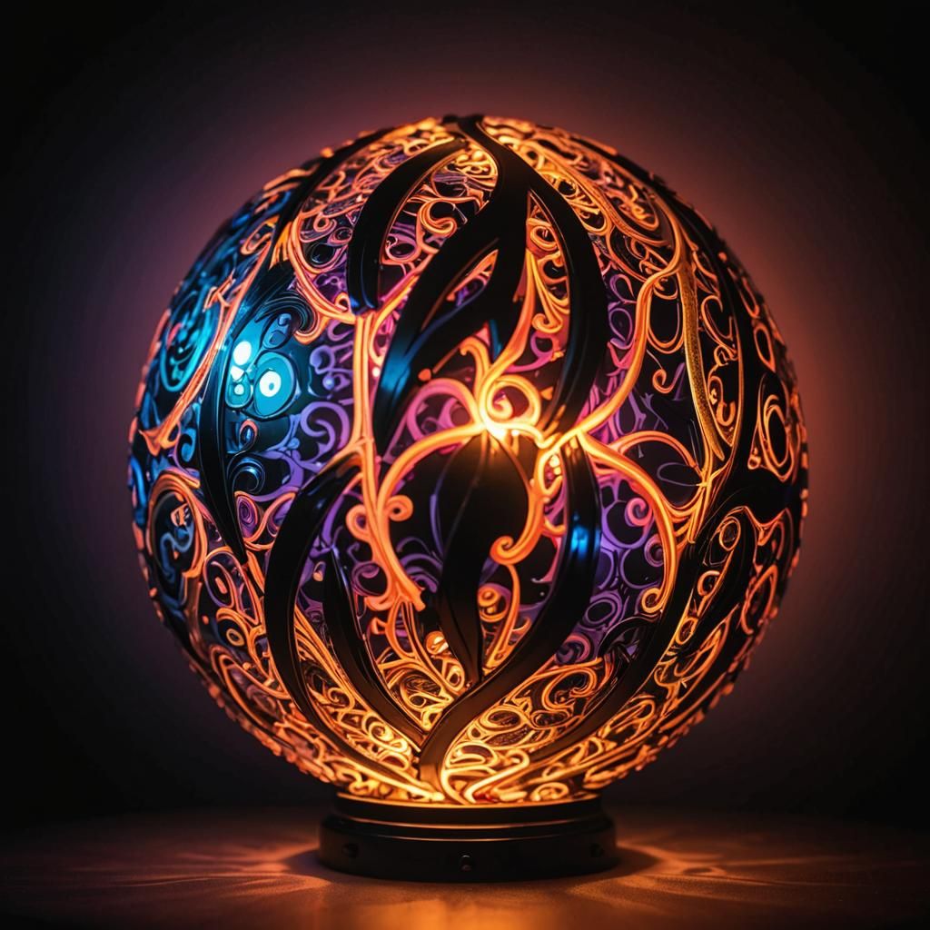 Glowing Orb Lights a Dark Room in Neon Colors