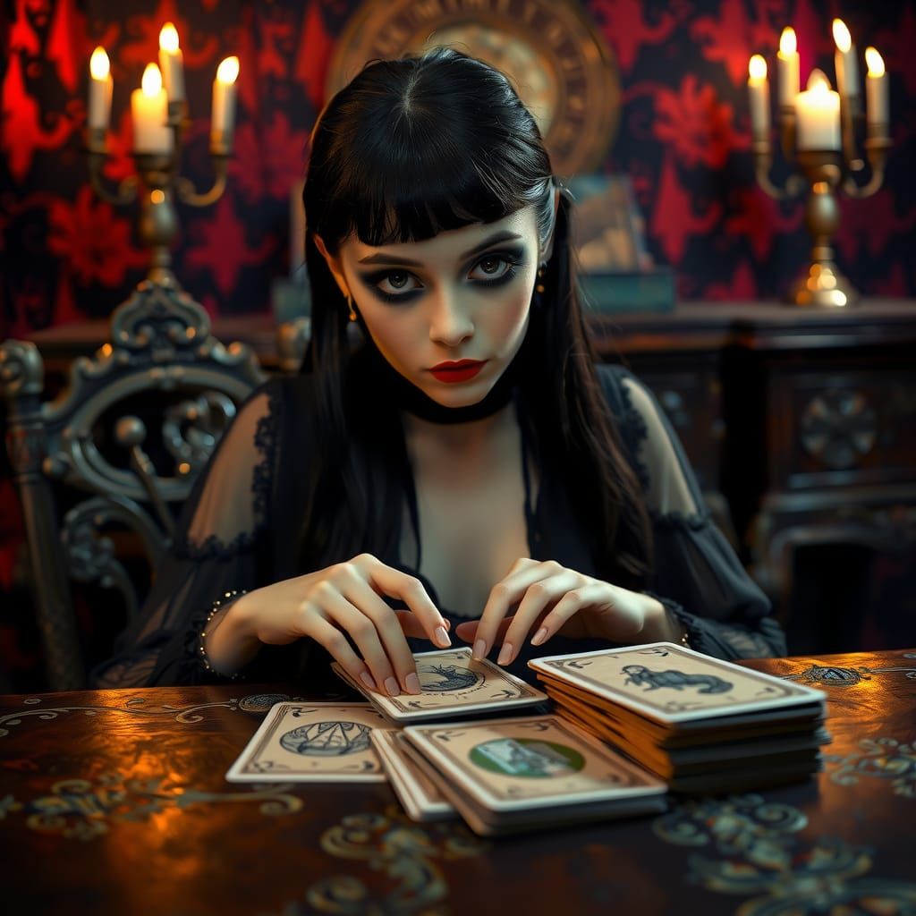 Goth Girl Tarot Reading in Hyperrealistic Style