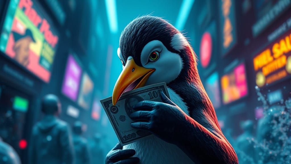 Cyberpunk Penguin Transforms into Cancerous Entity Devouring...