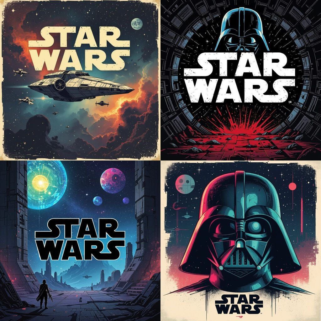 Star Wars Logo in Tim Burton Brutalist Comic Style