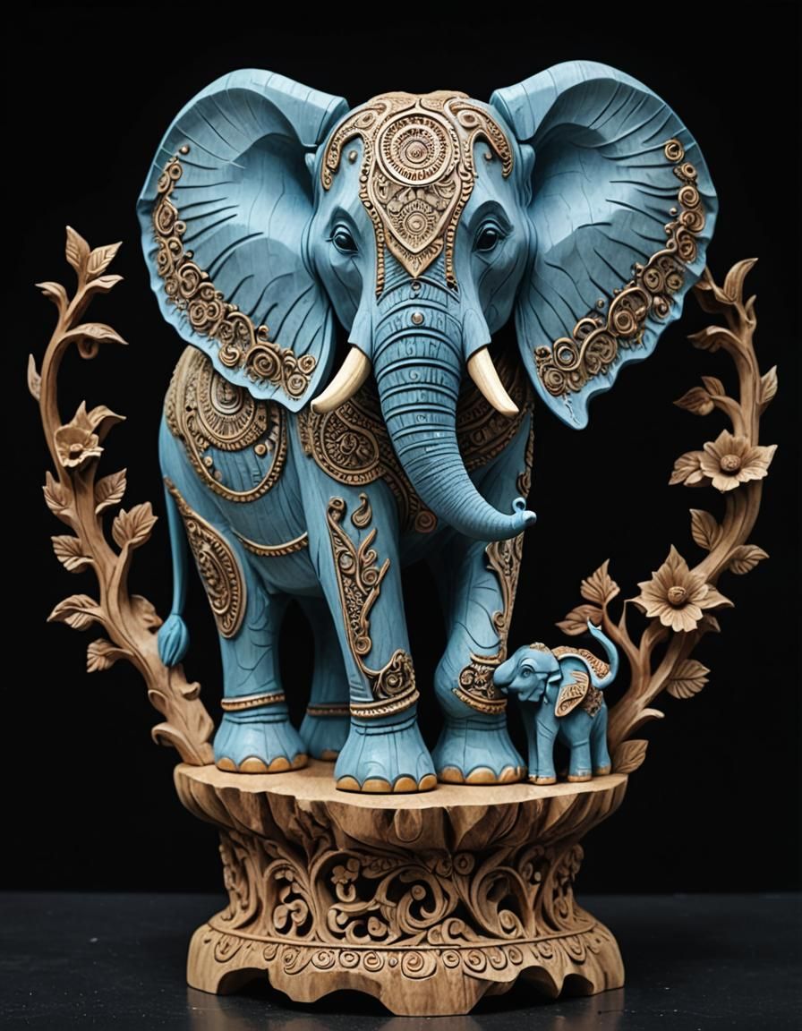 Elegant Wooden Elephant Carving