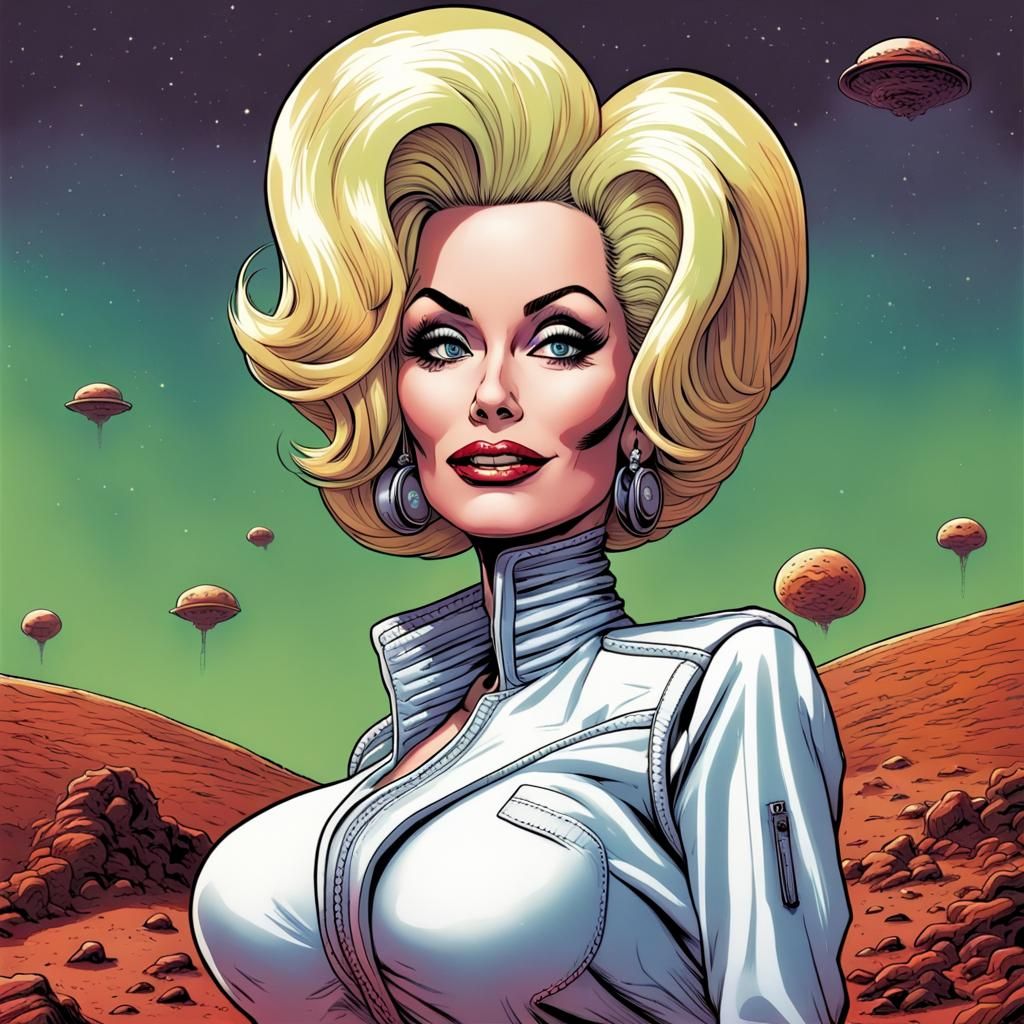 Dolly Parton as Martian Spy in Comic Book Art