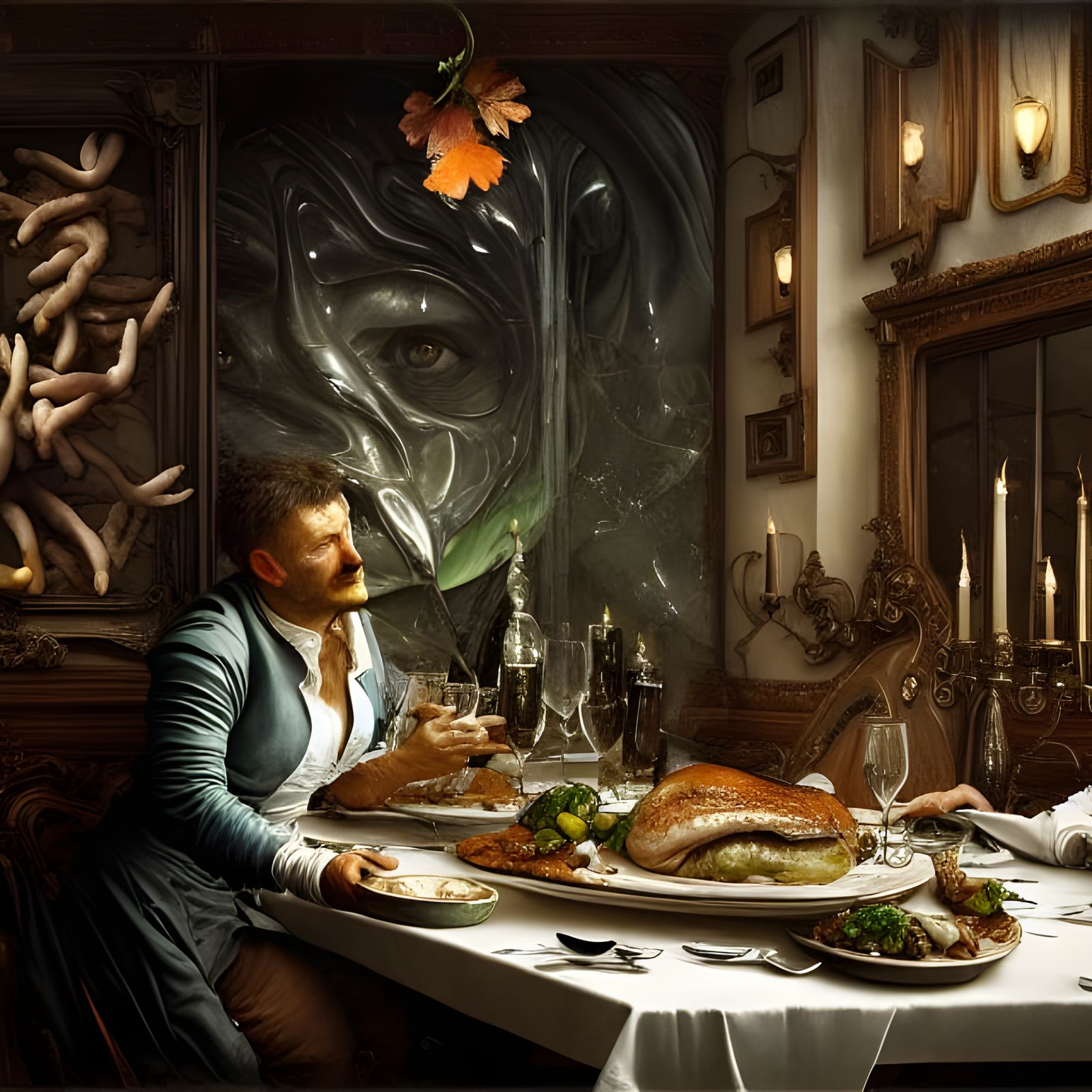 Detailed Painting of Waiter with Fresh Specials