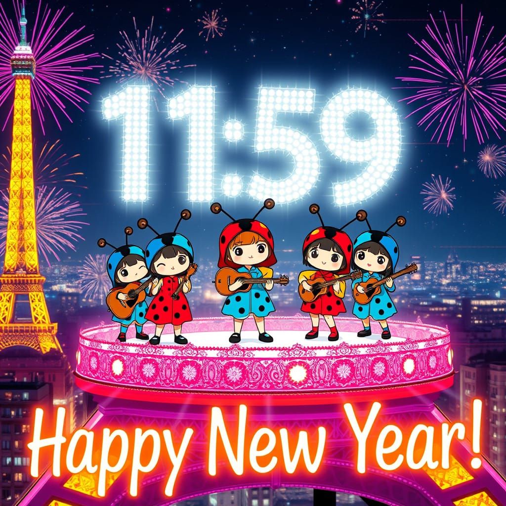 Chibi Planetary Ladybird Musicians Celebrate New Year in Par...