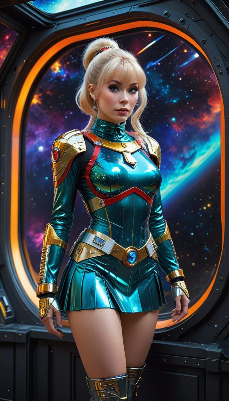 Retro Sci-Fi Pinup in Atompunk Spaceship