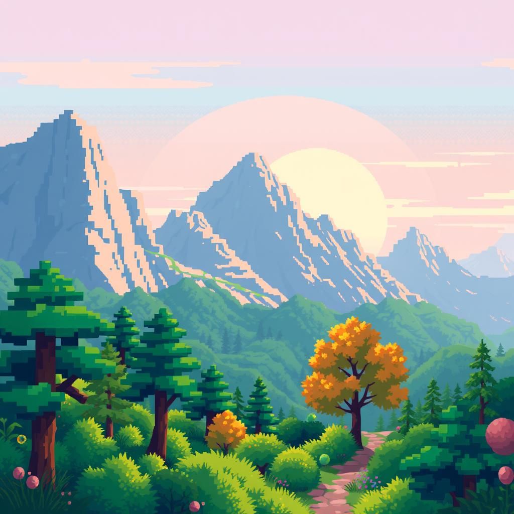 Vibrant 8-bit Pixel Art Landscape Scene