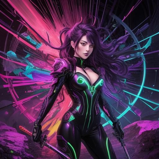 Woman with Sword in Underground Cavern