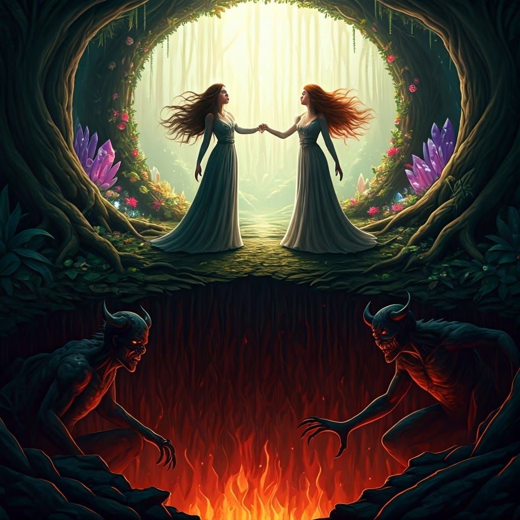 Fantasy Garden Paradise and Dark Abyss