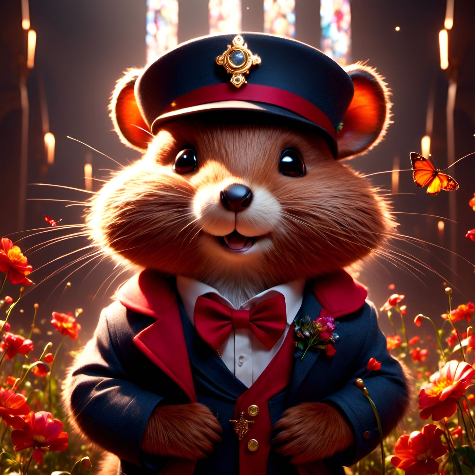 Adorable Chibi Beaver Portrait in Church