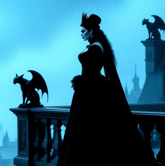 Gothic Vampire Countess Overlooking Victorian City