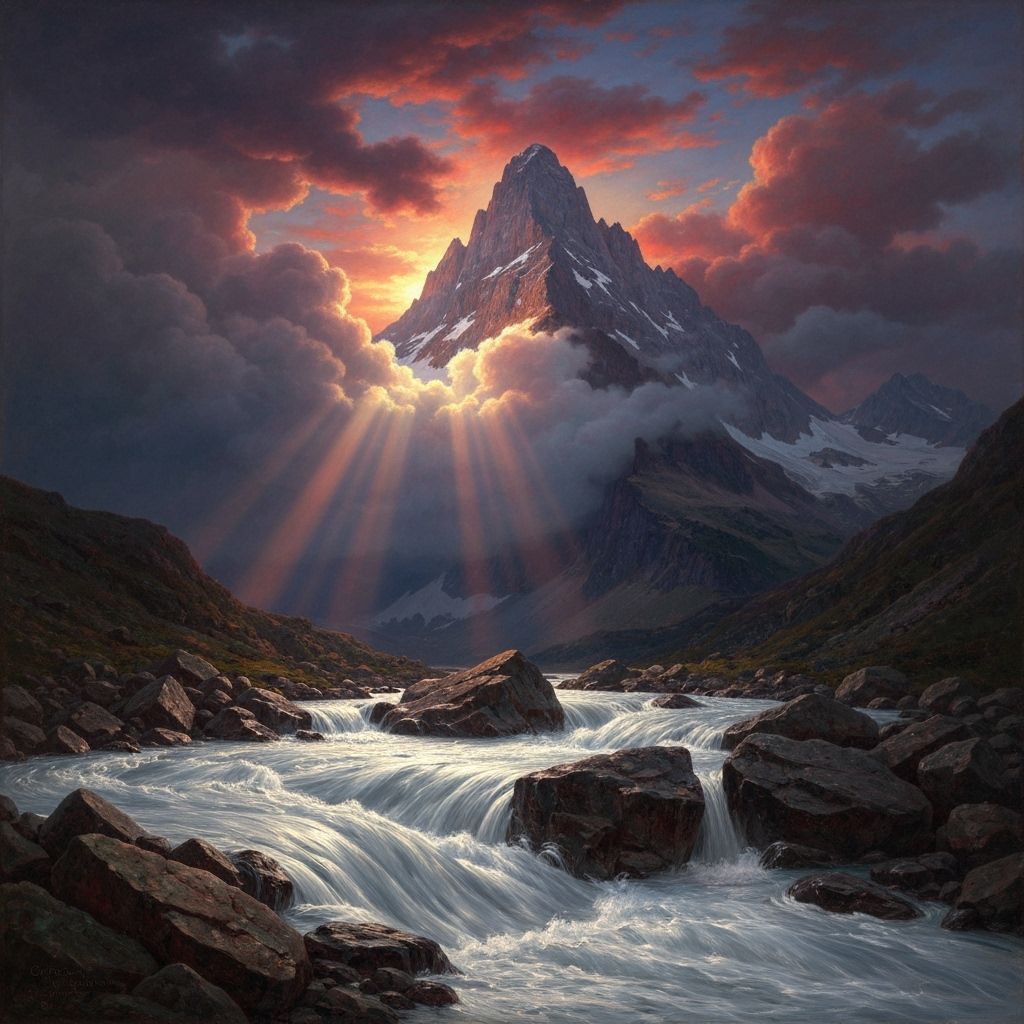 Mountain Peak Surrounded by Storm Clouds