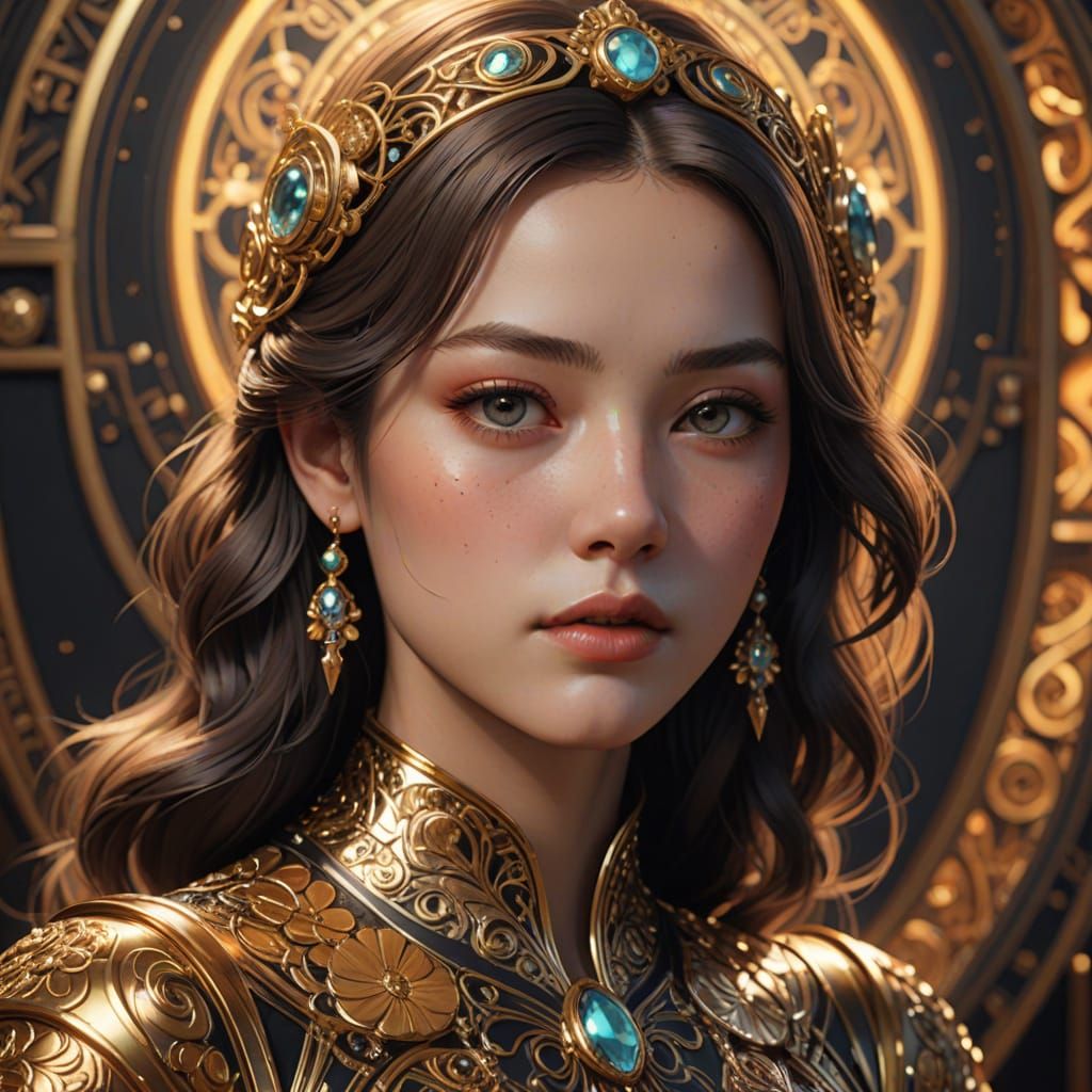 Golden Opulence Portrait in Art Deco Style