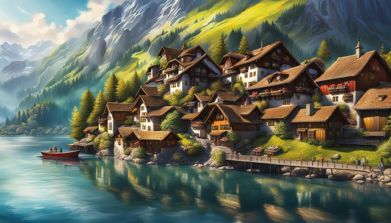 Hyperrealistic Swiss Village Concept Art