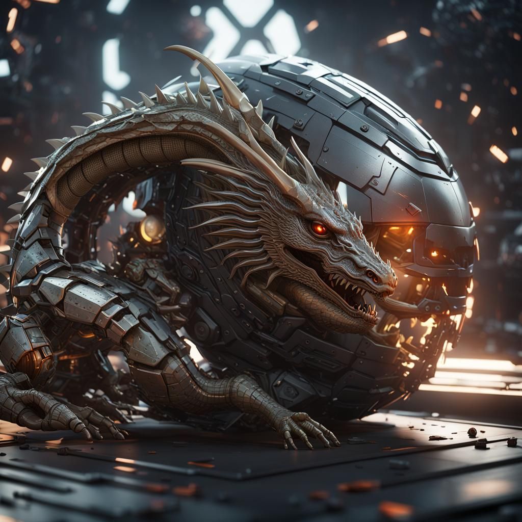 Futuristic Mech and Dragon in Sci-Fi Scene