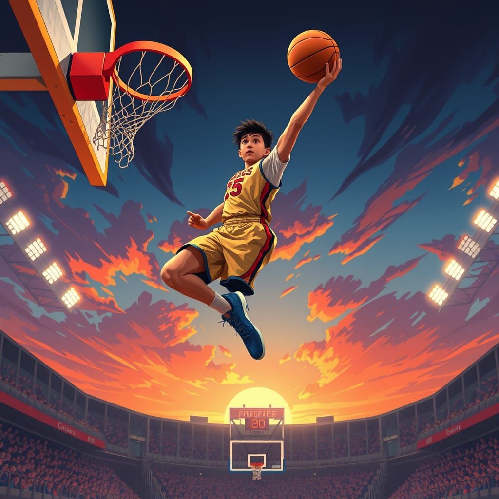 Dynamic Basketball Dunk in Pop Art Style