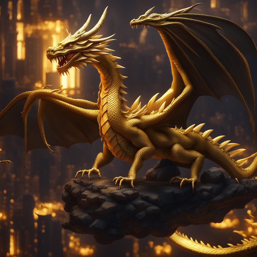 Playful Gold Dragon in Virtual Reality Style