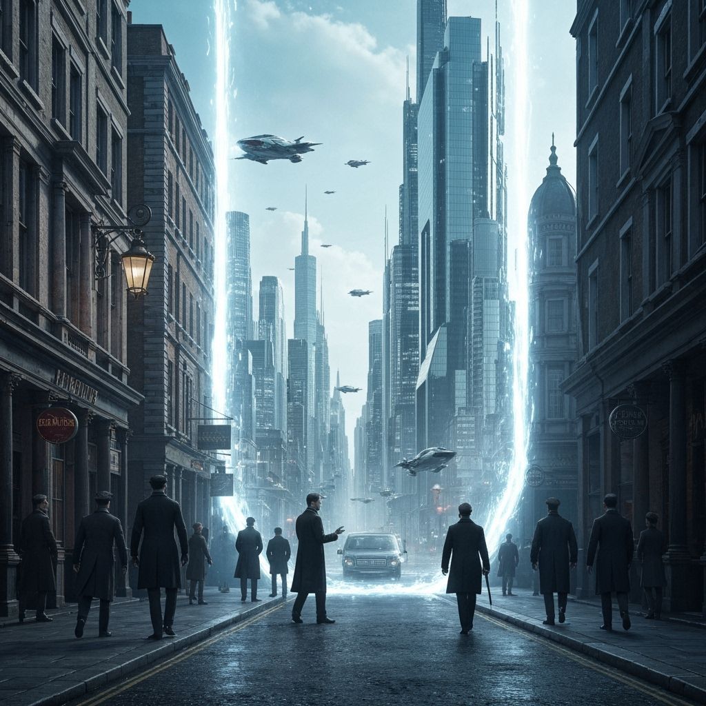 Victorian London Portal to Futuristic Cityscape