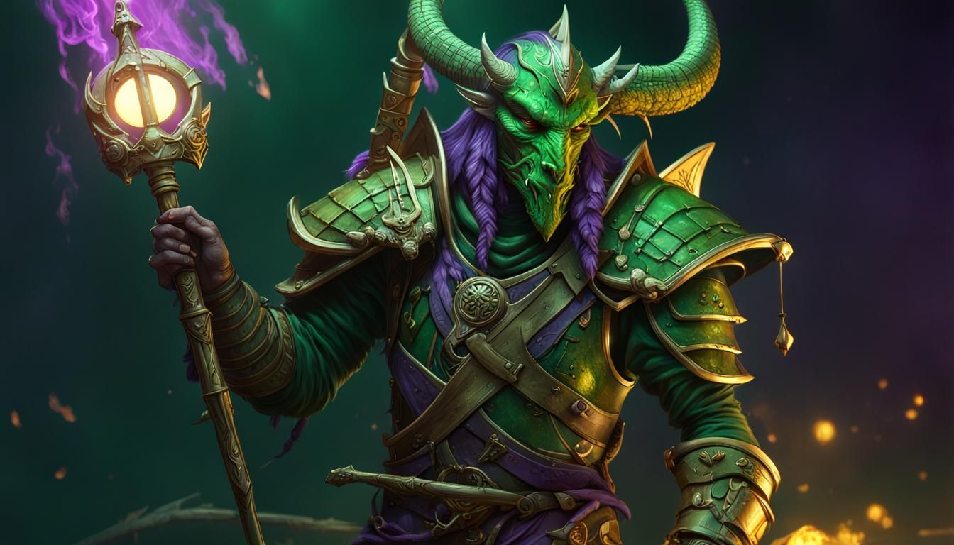 Green Dragonborn Psi Warrior in Dark Fantasy Style