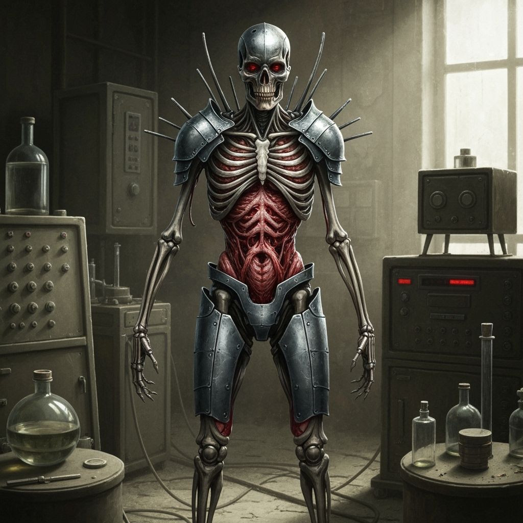 Macabre Cyborg with Exposed Flesh and Bone