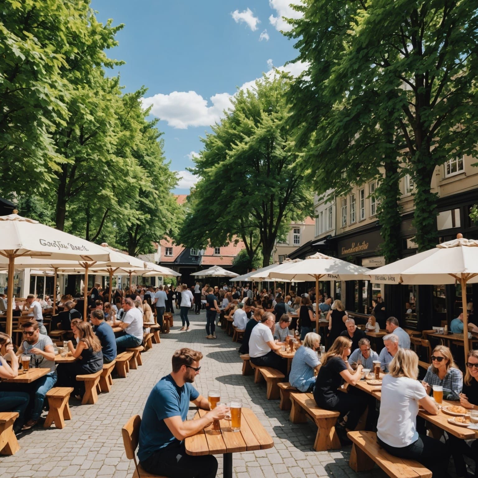 Vibrant Beer Garden Scene with Frothy Beer