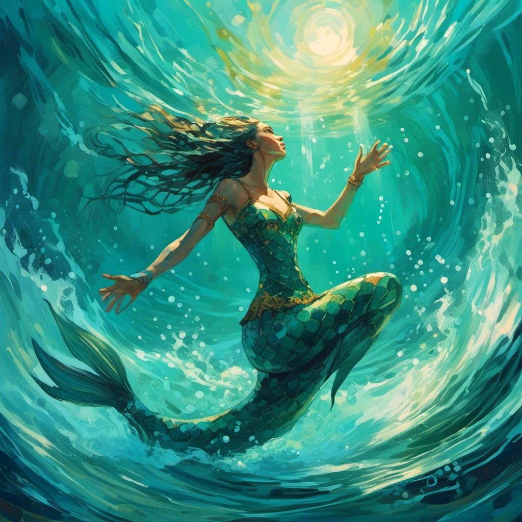 <lora:SybilThorn-LORA1:1.0> Mermaid Diving and Splashing Thr...