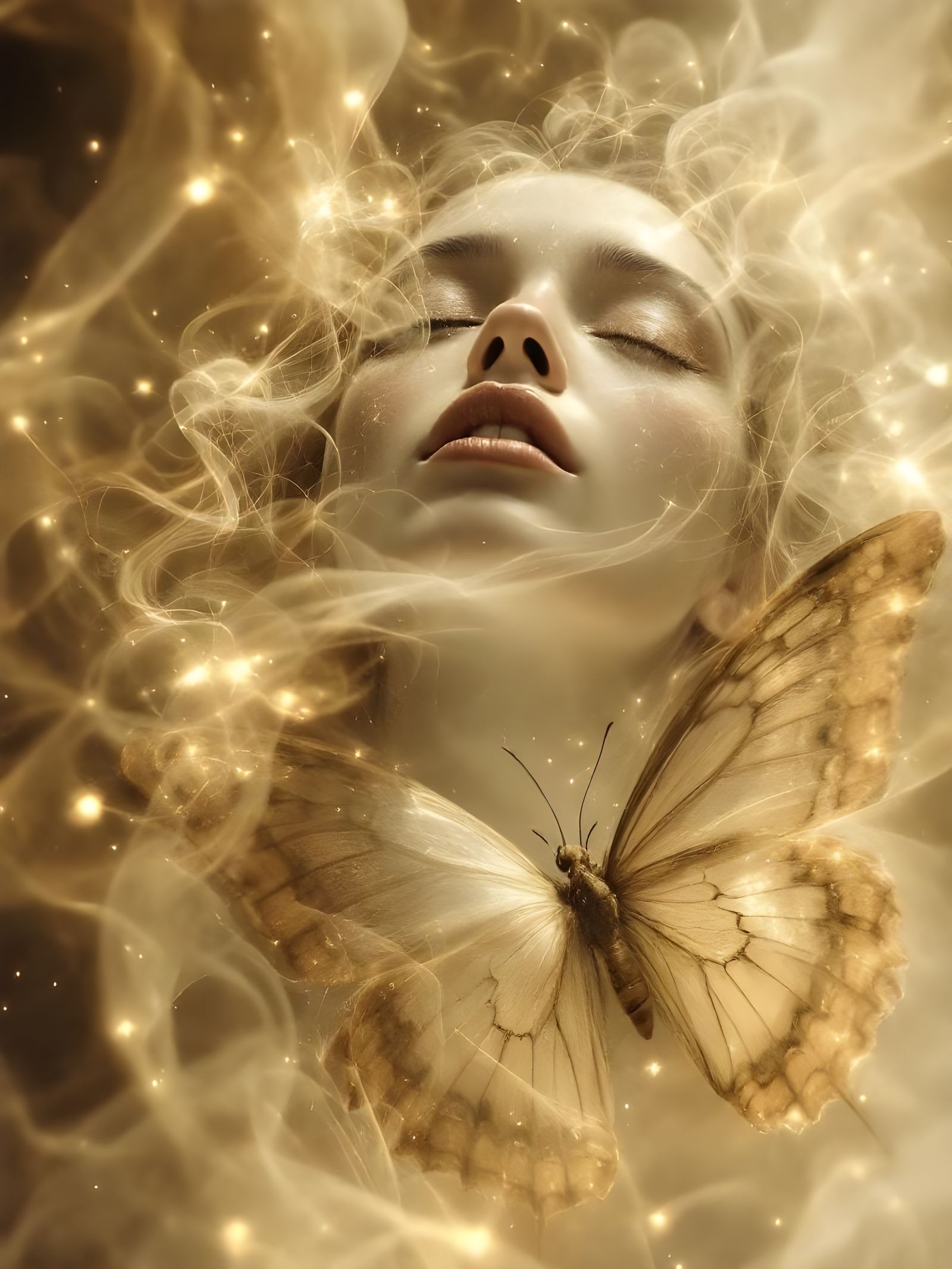 Surreal Butterfly Dream in Sepia Daguerreotype Style
