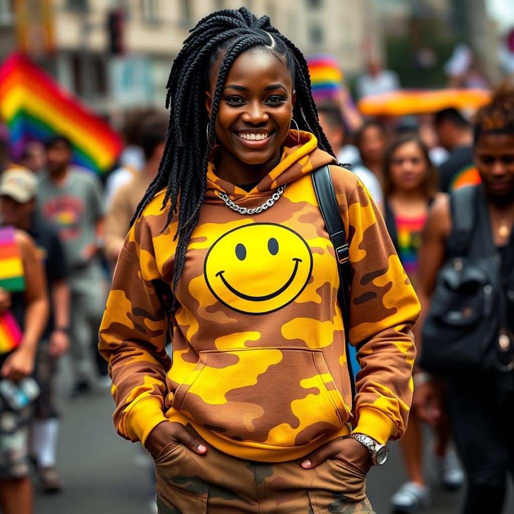 Two Smiling Women in Camouflage with Braids