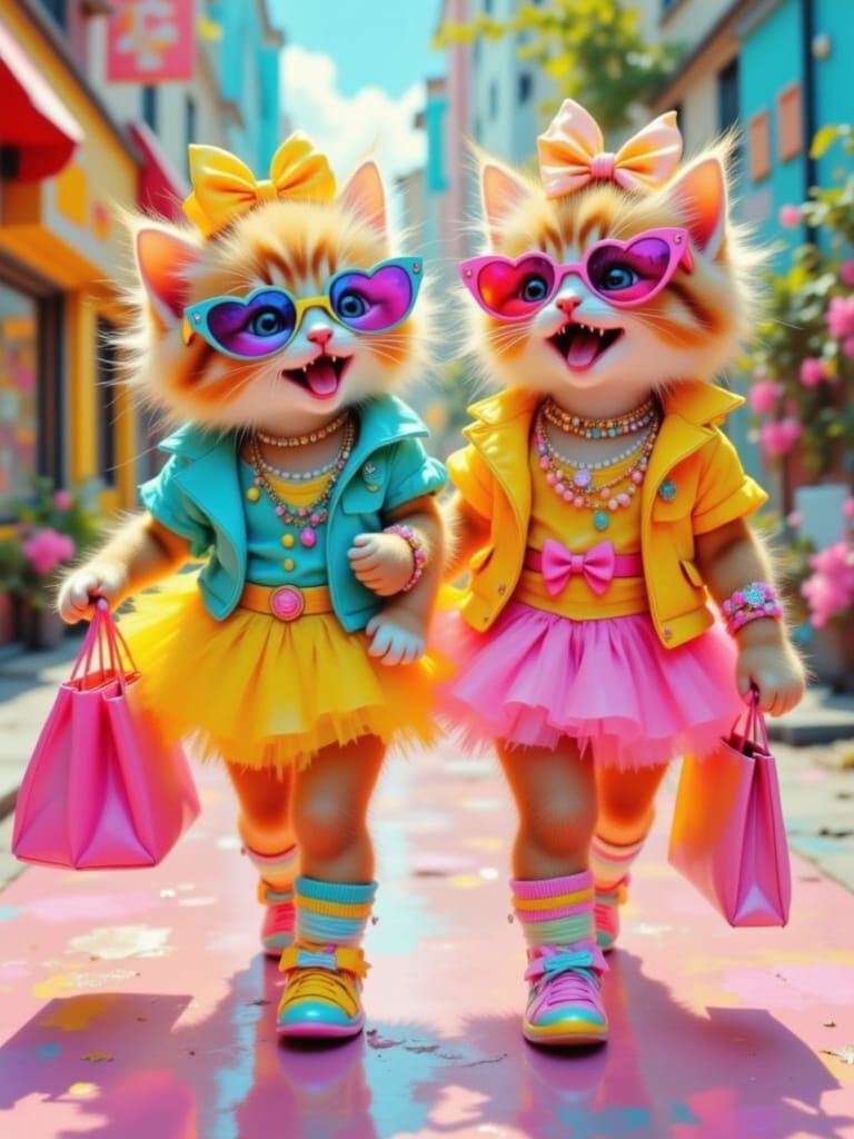 Fluffy Kittens in 80s Fashion at Mall