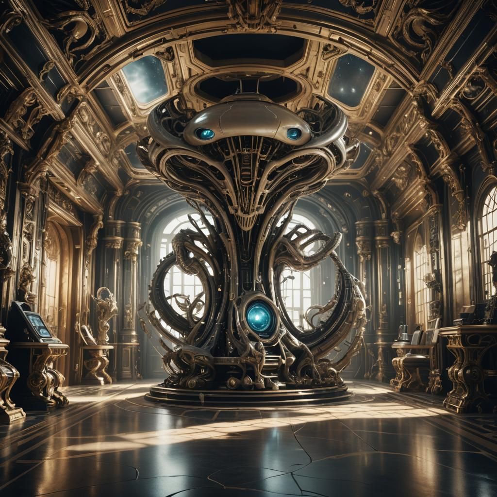 Alien Baroque Spacestation Interior in CGI Style