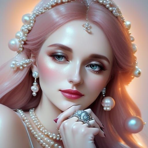 Glamorous Woman with Luminous Pearls in Soft Focus